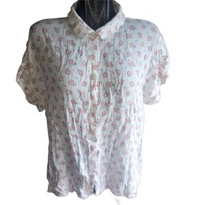 Jachs Girlfriend Floral Button-Up Short Sleeve Top XL